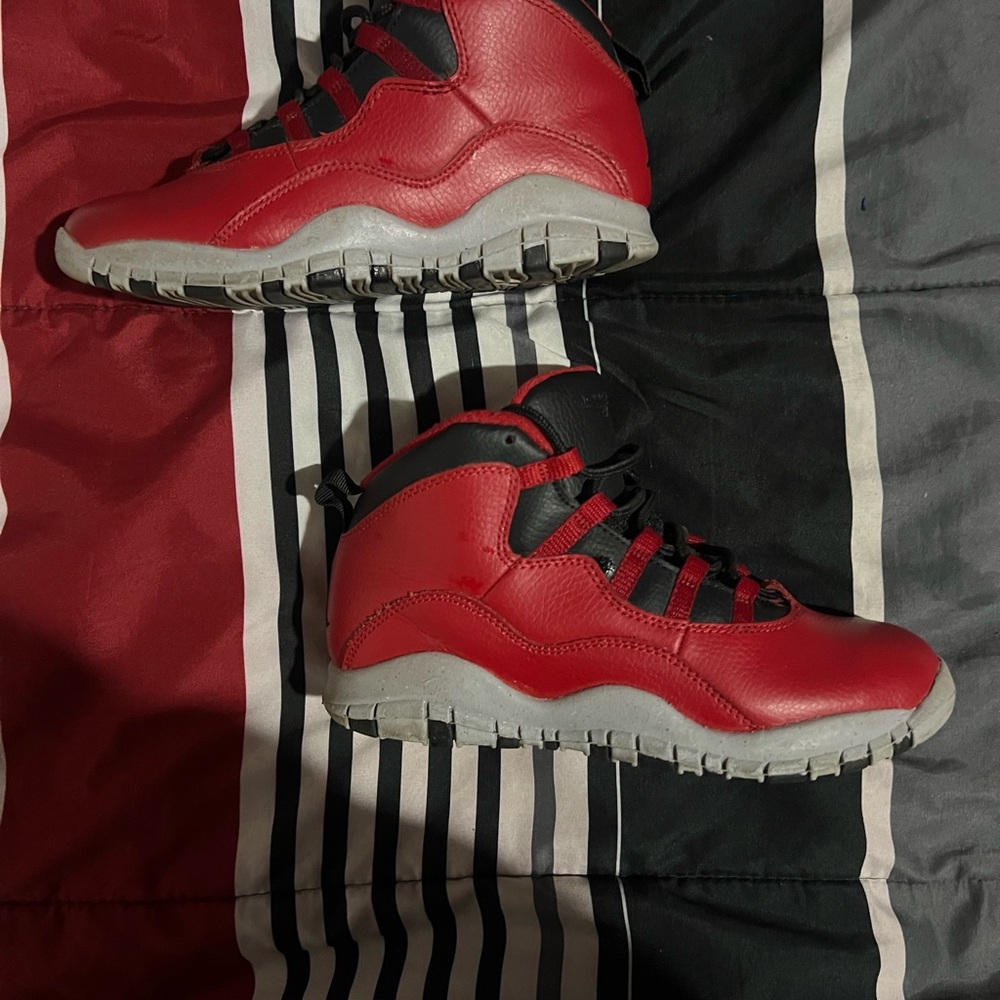Kids Jordan 10 Red and Black Sneakers